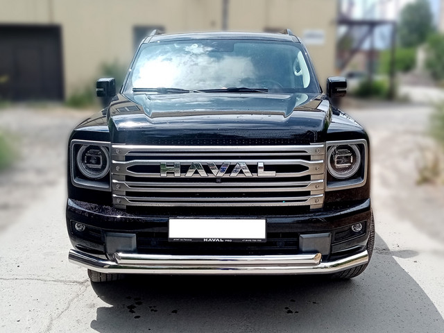 Haval H9 2024- Защита переднего бампера двойная d76+60, полированная нержавеющая сталь, 2025 2026 2027
