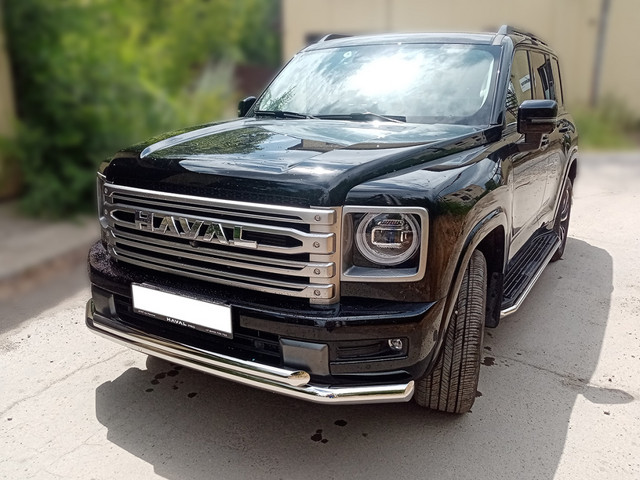 Haval H9 2024- Защита переднего бампера двойная d76+60, полированная нержавеющая сталь, 2025 2026 2027